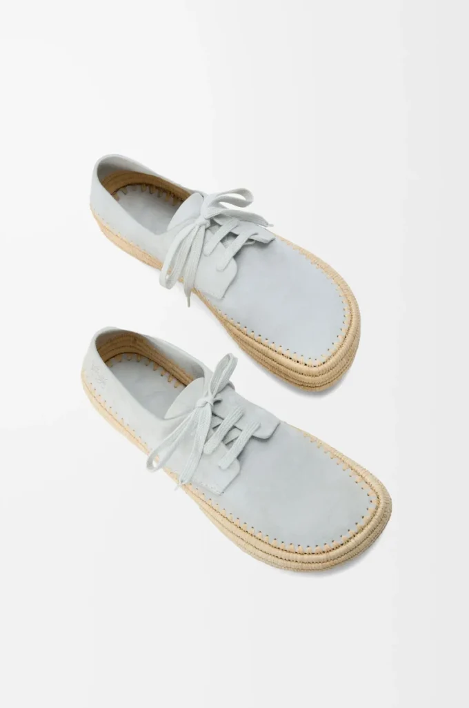 Zapatos con cordones Rio de ante y rafia Gris claro