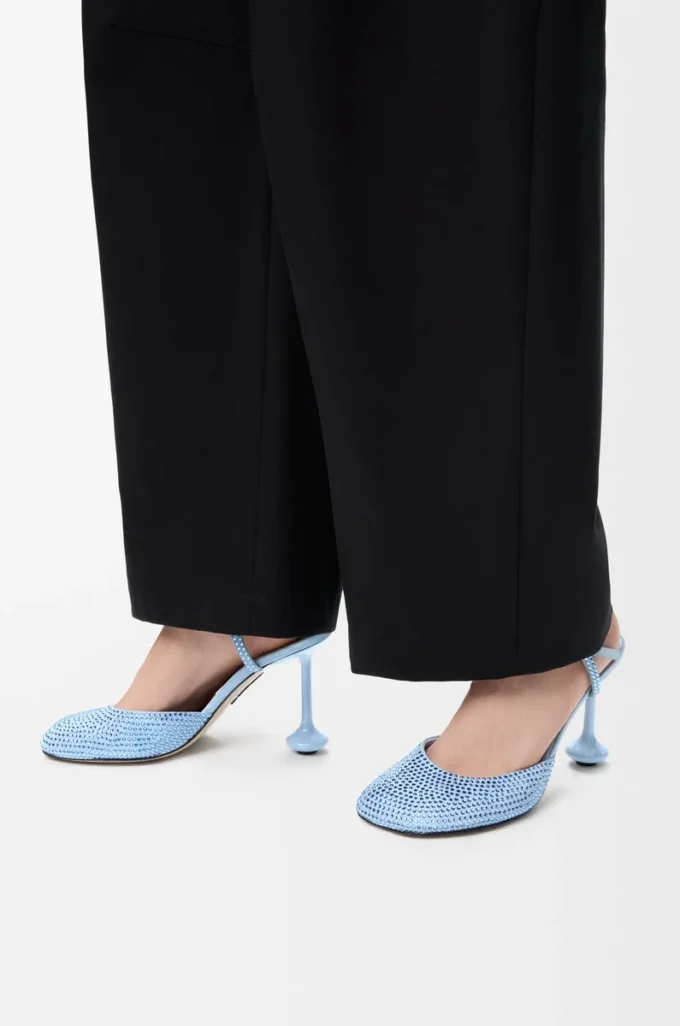 Zapatos de salón con correa al tobillo Toy en ante azul bebé adornado con pedrería