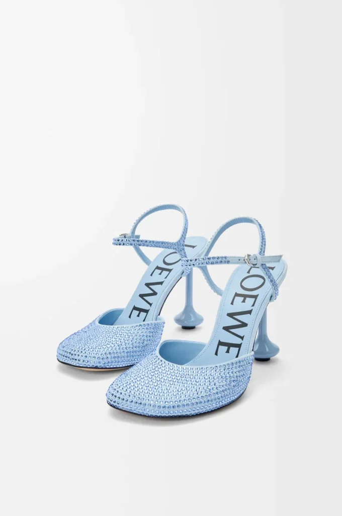 Zapatos de salón con correa al tobillo Toy en ante azul bebé adornado con pedrería