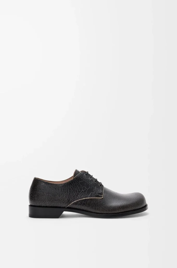 Zapatos derby Campo en piel de becerro craquelada Negro/Crema