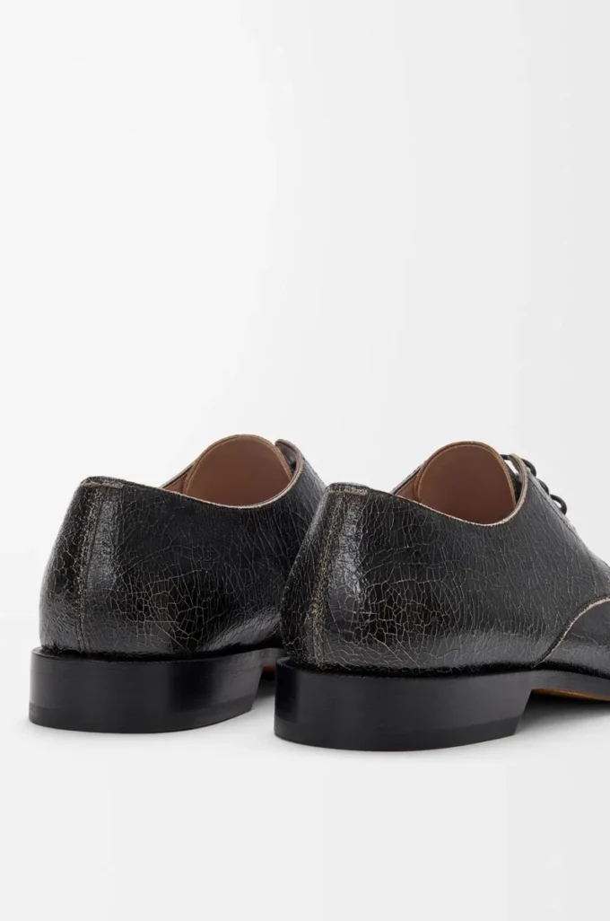 Zapatos derby Campo en piel de becerro craquelada Negro/Crema